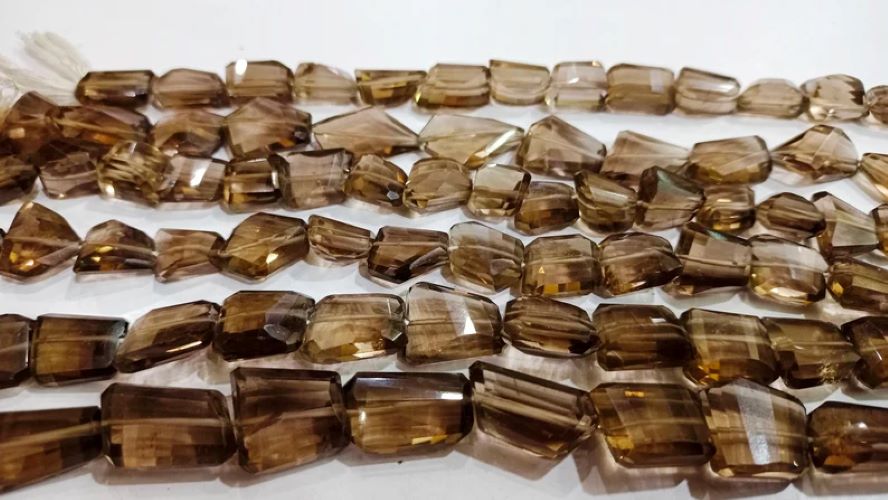 Natural Smoky Quartz Briolette Faceted Laser Cut 10 to 15 mm Tumbled Beads 