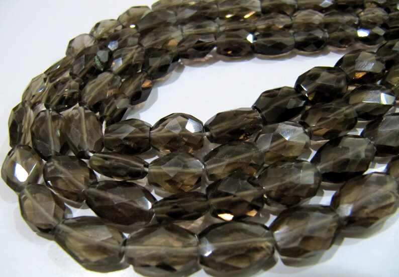 Natural Genuine Smoky Quartz Faceted Oval Mani Shape Briolette 8 to 10mm Beads Length 13 inches long