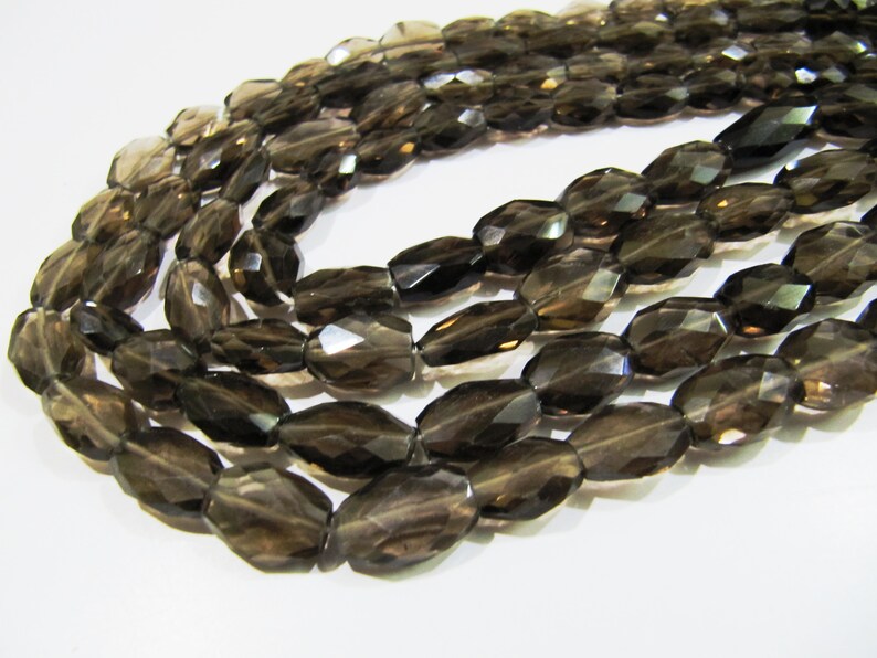 Natural Genuine Smoky Quartz Faceted Oval Mani Shape Briolette 8 to 10mm Beads Length 13 inches long