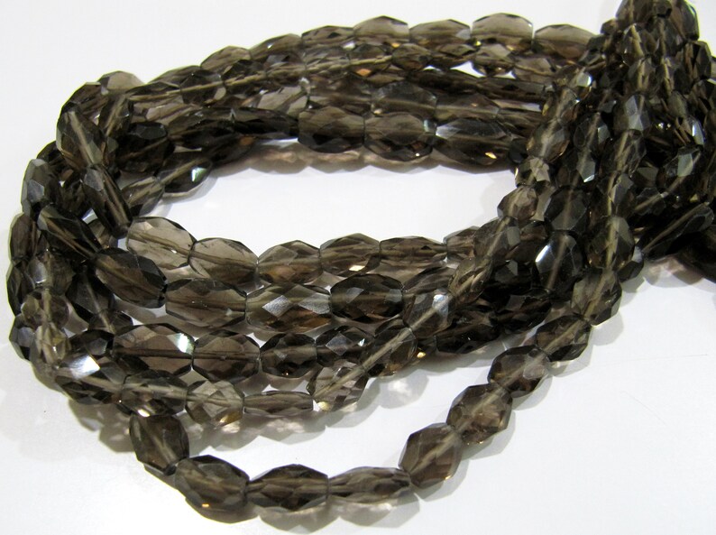 Natural Genuine Smoky Quartz Faceted Oval Mani Shape Briolette 8 to 10mm Beads Length 13 inches long