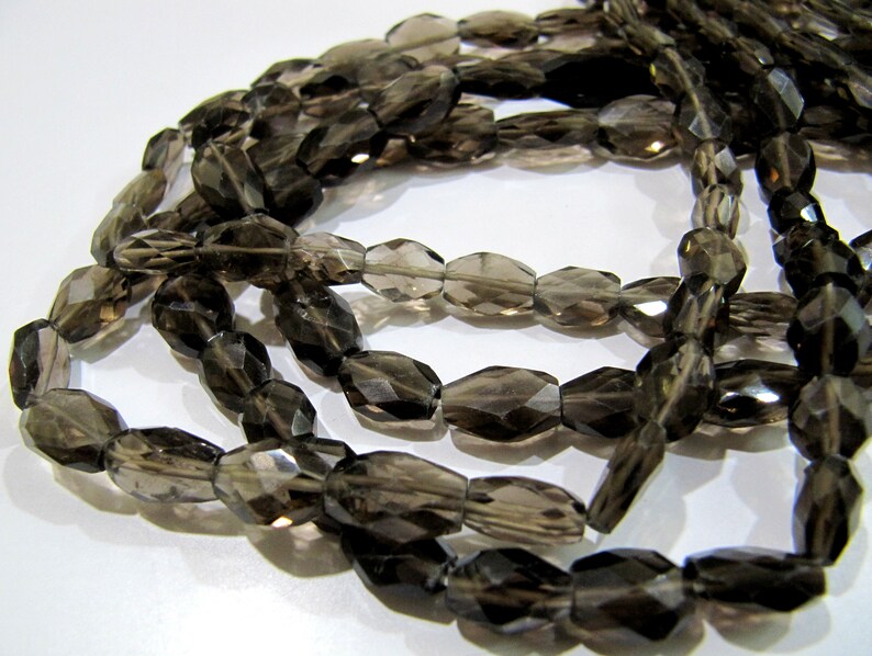 Natural Genuine Smoky Quartz Faceted Oval Mani Shape Briolette 8 to 10mm Beads Length 13 inches long