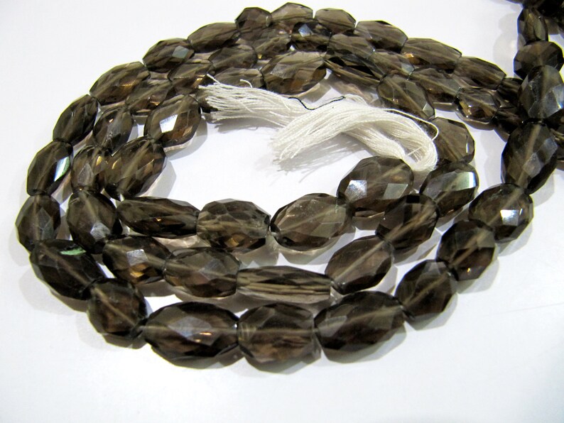 Natural Genuine Smoky Quartz Faceted Oval Mani Shape Briolette 8 to 10mm Beads Length 13 inches long