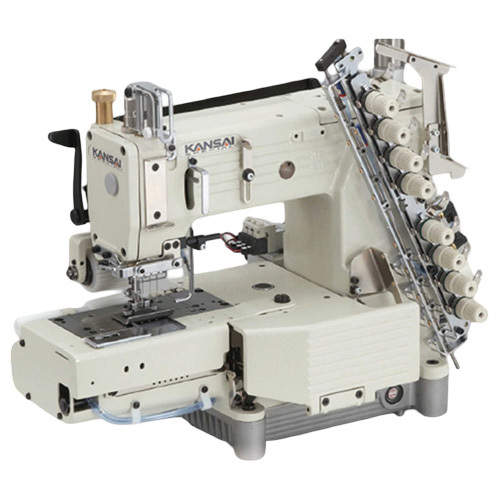 Kansai Special Fx-4411P/Dm Four Needle Double Chainstitch Cylinder Bed Machine Complete Set - Color: White / Grey