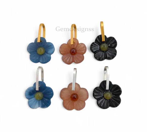 Sakura Carved Gemstone Flower Charm
