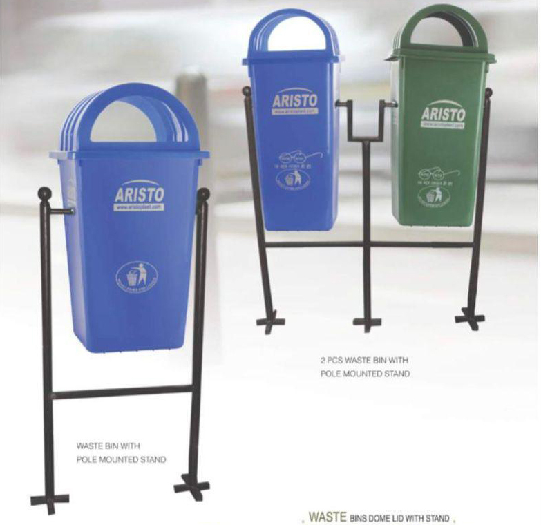 Plastic Waste Bin With Pole Mounted Stand