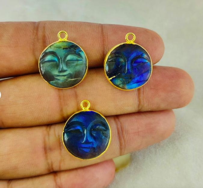 Labradorite Moon Face Pendant
