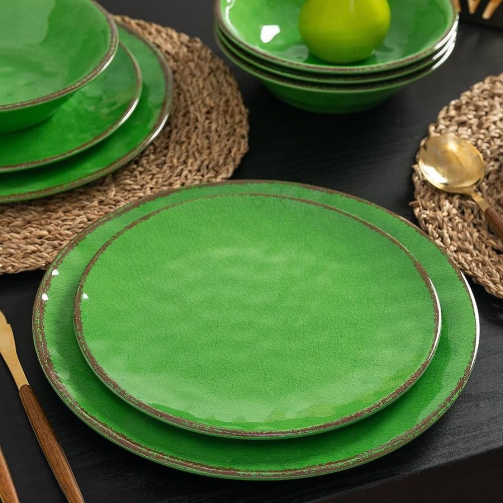 Premium Finish Melamine Dinner Plates Set Durable Scratch Resistant And Perfect For Elegant Food Presentation - Color: Green