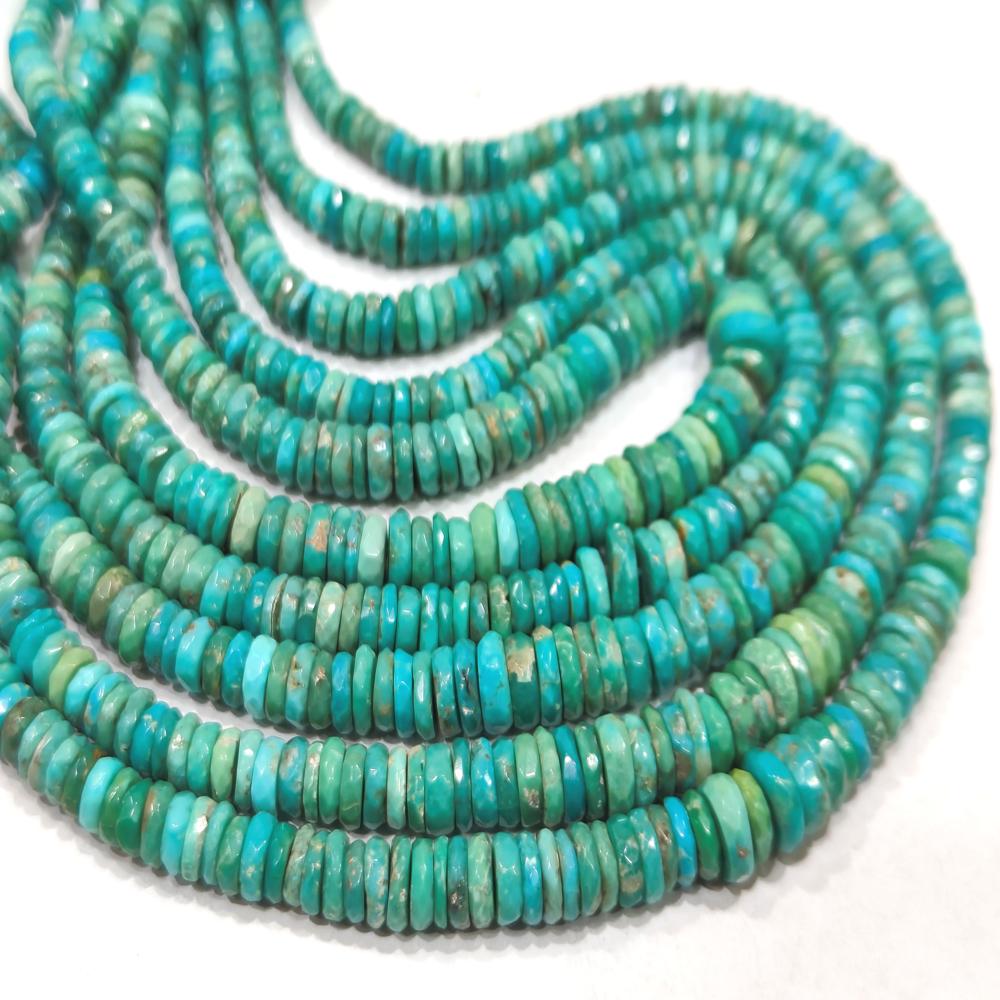Natural Turquoise Arizona 3.5mm to 7mm Graduated size Tyre Rondelle Faceted Beads sold Per Strand 8 inches