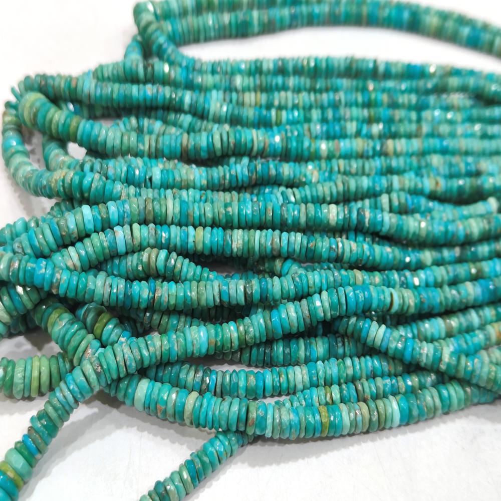 Natural Turquoise Arizona 3.5mm to 7mm Graduated size Tyre Rondelle Faceted Beads sold Per Strand 8 inches