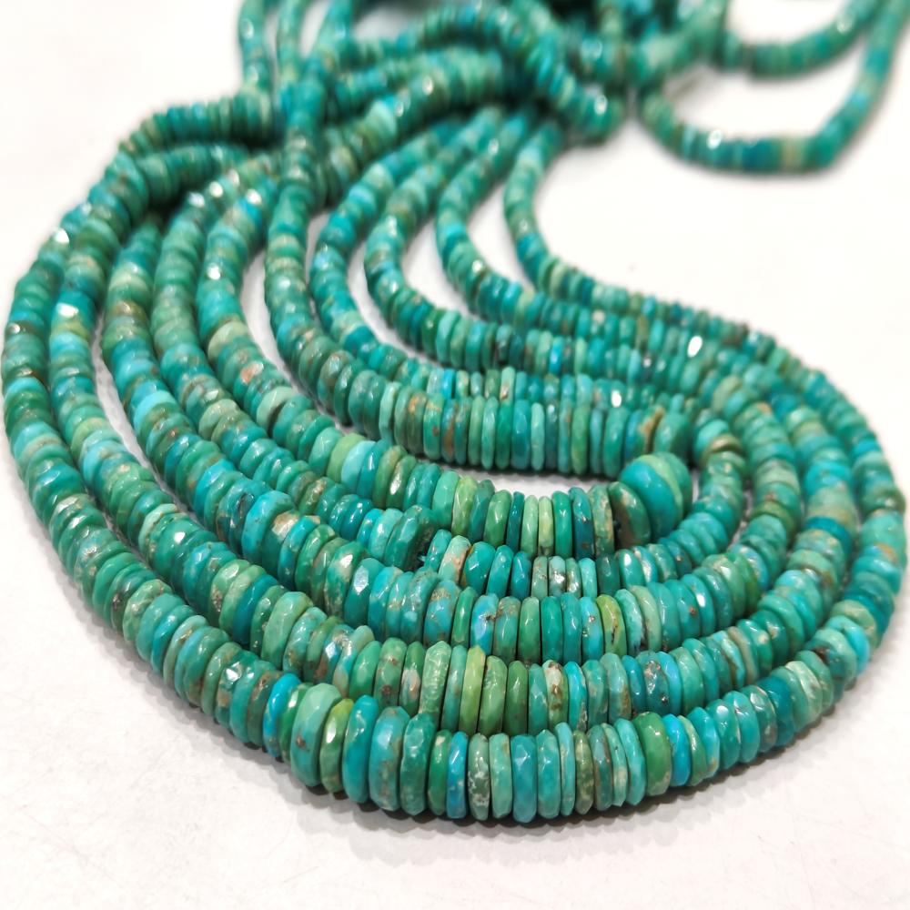 Natural Turquoise Arizona 3.5mm to 7mm Graduated size Tyre Rondelle Faceted Beads sold Per Strand 8 inches