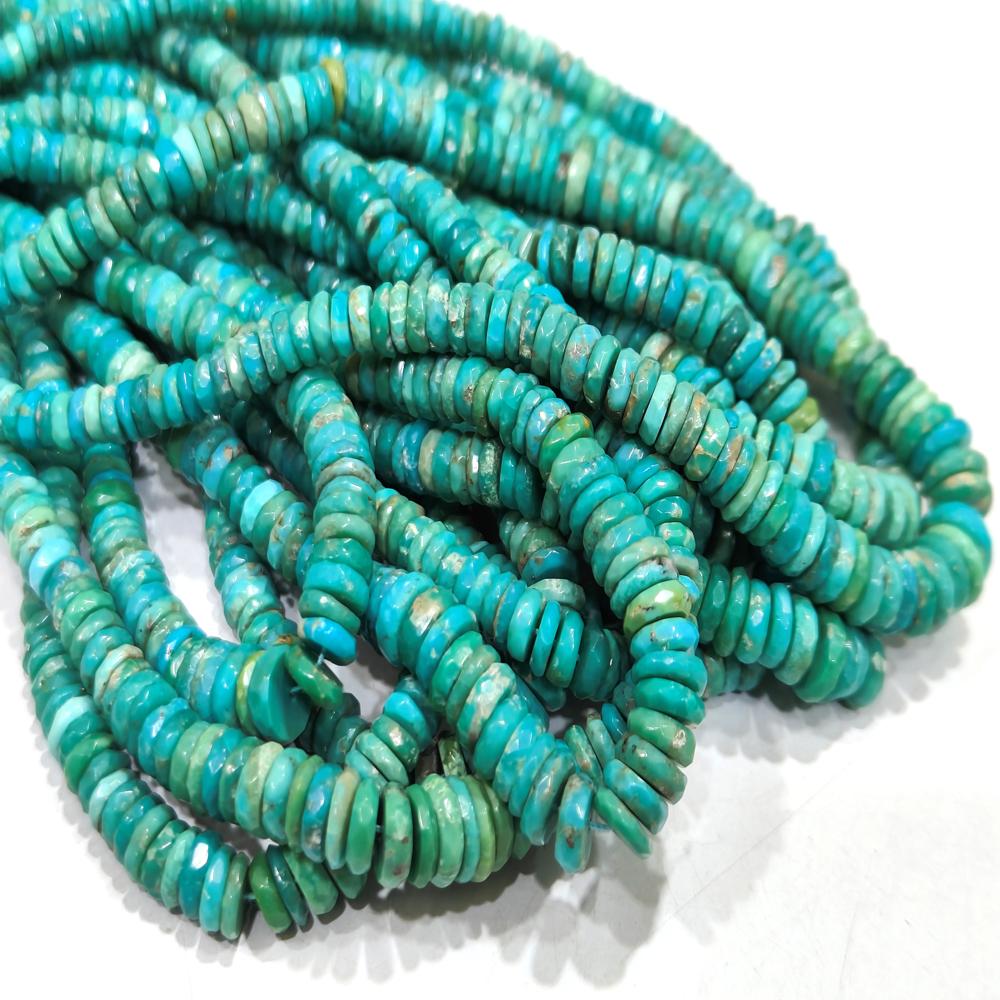Natural Turquoise Arizona 3.5mm to 7mm Graduated size Tyre Rondelle Faceted Beads sold Per Strand 8 inches