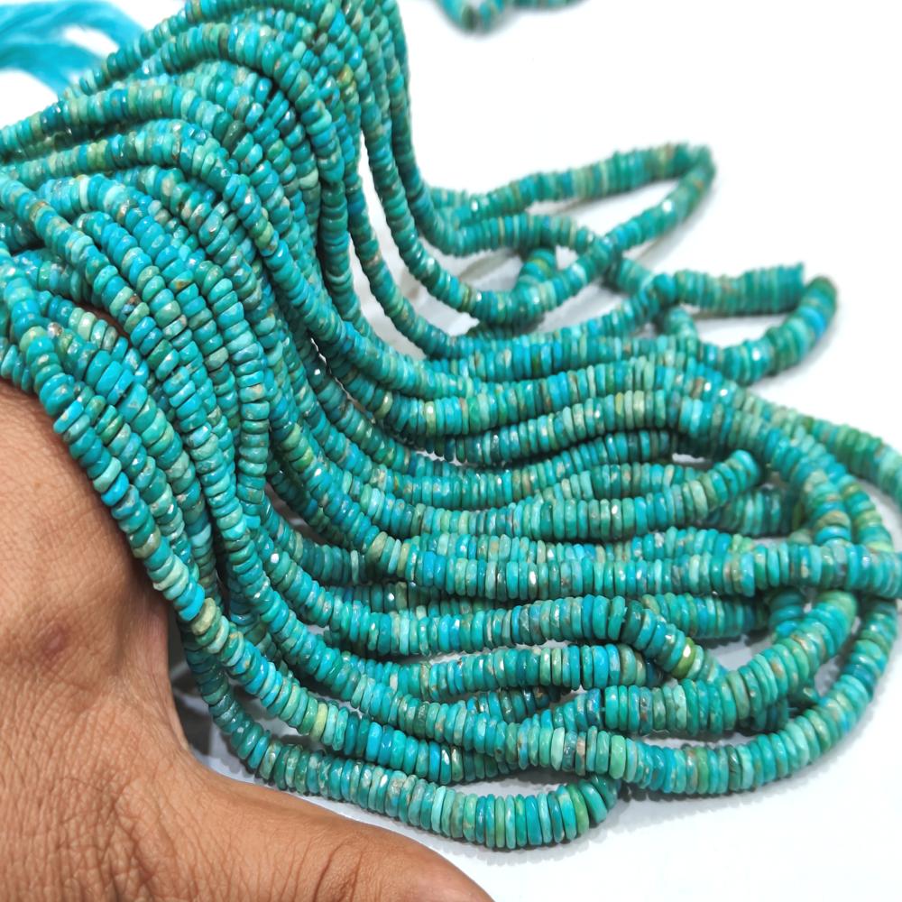 Natural Turquoise Arizona 3.5mm to 7mm Graduated size Tyre Rondelle Faceted Beads sold Per Strand 8 inches