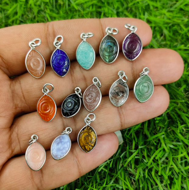 Natural Gemstone 8x12mm Marquise Evil Eye Carving Charms Pendant