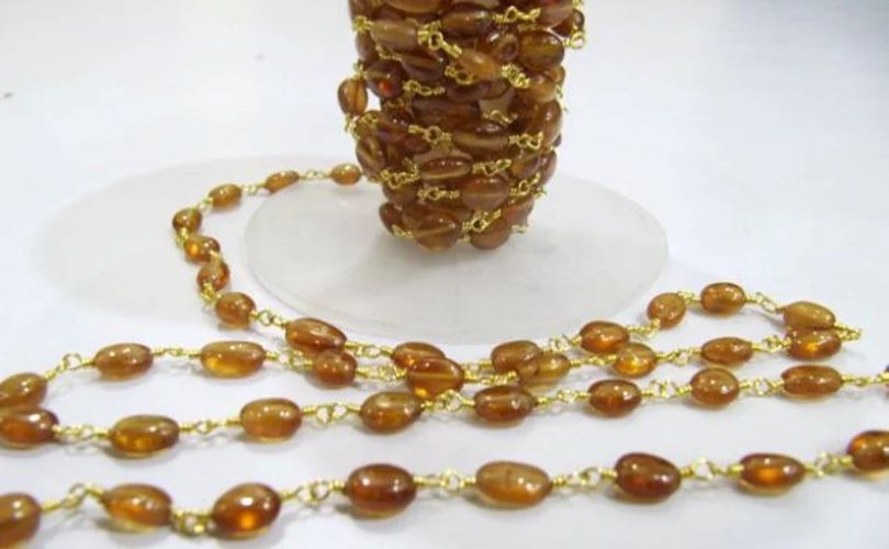 Natural Hessonite Garnet Oval Plain Smooth 6 to 9mm Beaded Rosary Chain