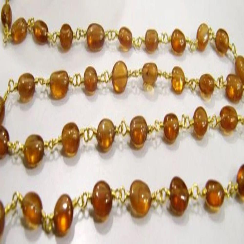 Natural Hessonite Garnet Oval Plain Smooth 6 to 9mm Beaded Rosary Chain