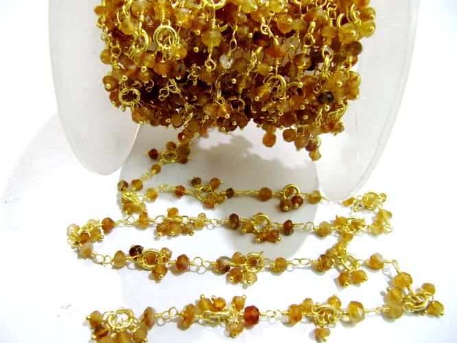 Natural Hessonite Garnet Rondelle faceted Beaded Rosary Dangling Flower Chain