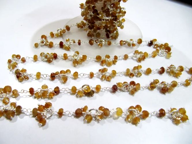 Natural Hessonite Garnet Rondelle faceted Beaded Rosary Dangling Flower Chain