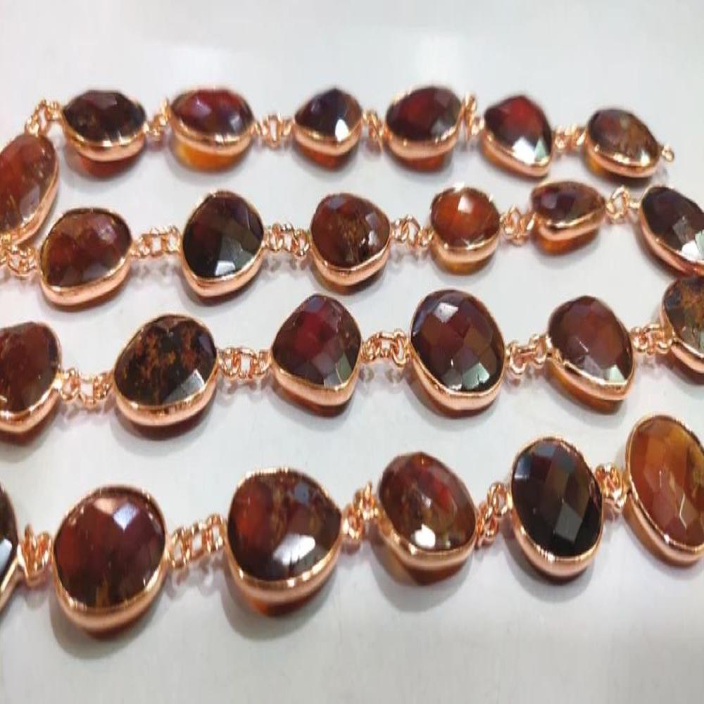 Natural Hessonite Garnet Nugget Briolette Connector Chain Uneven Free Shape 15 to 20mm Bezel