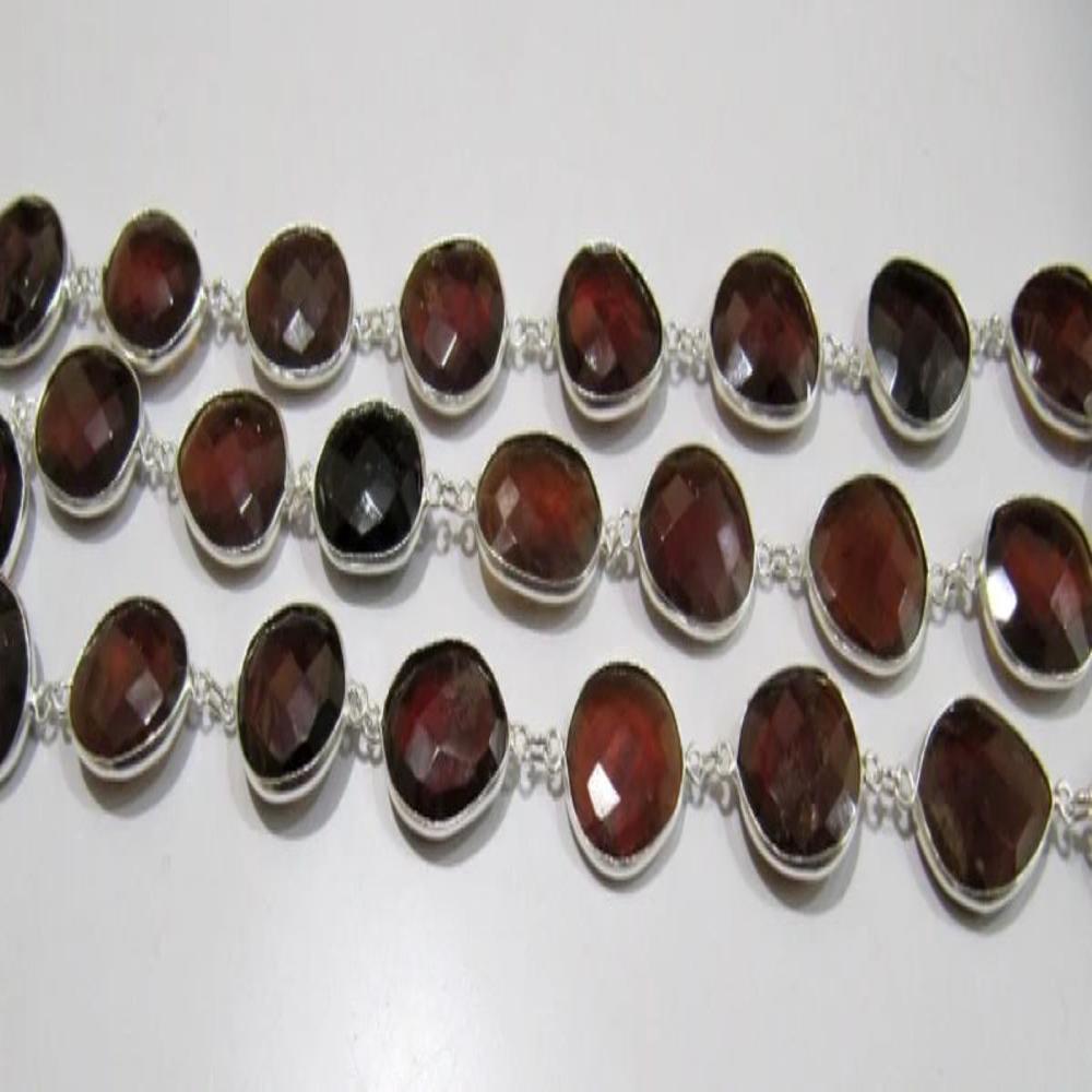 Natural Hessonite Garnet Nugget Briolette Connector Chain Uneven Free Shape 15 to 20mm Bezel