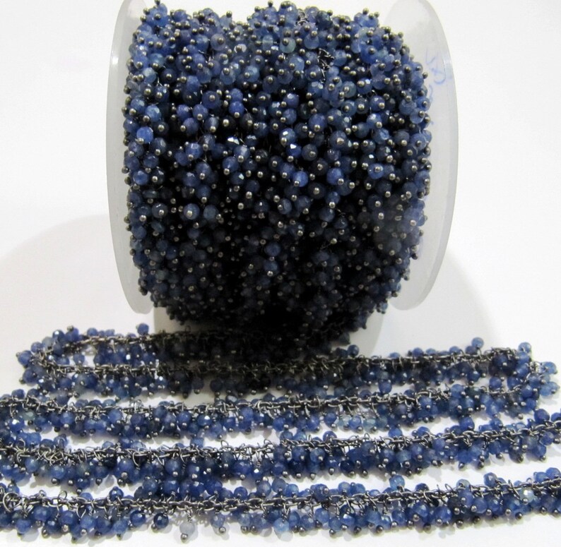 Blue Sapphire Rondelle Faceted 3mm Beads Cluster Rosary Chain