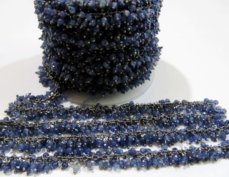 Blue Sapphire Rondelle Faceted 3mm Beads Cluster Rosary Chain