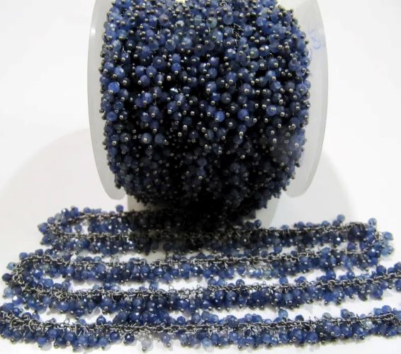 Blue Sapphire Rondelle Faceted 3mm Beads Cluster Rosary Chain