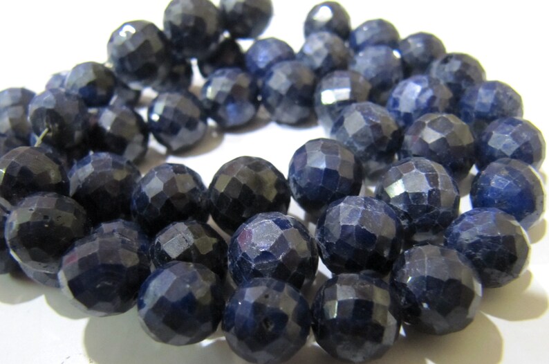 Blue sapphire Round Ball Shape Briolette Faceted 9-12mm Size Strand 8 inches long