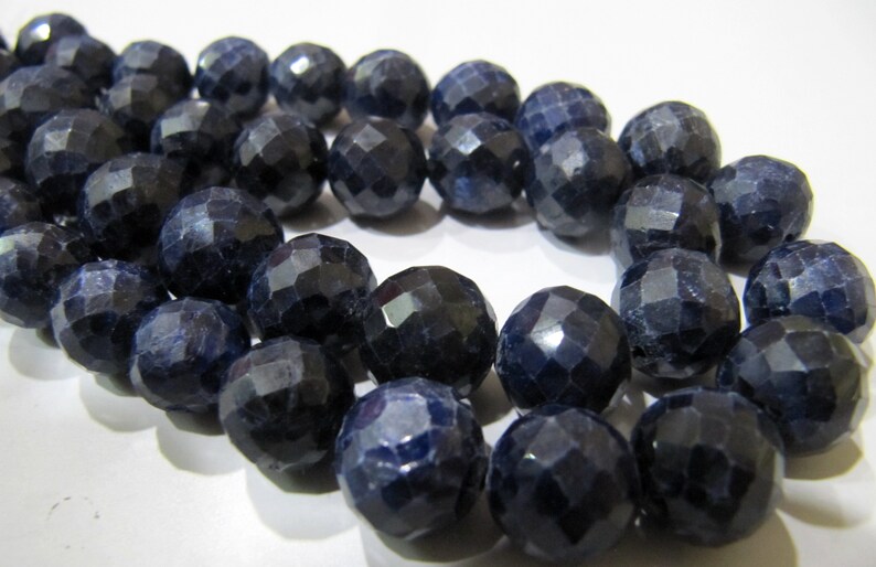 Blue sapphire Round Ball Shape Briolette Faceted 9-12mm Size Strand 8 inches long