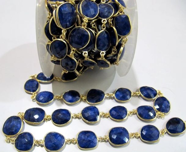 1 Foot- Blue Sapphire Briolette Connector Chain Size 12x15mm