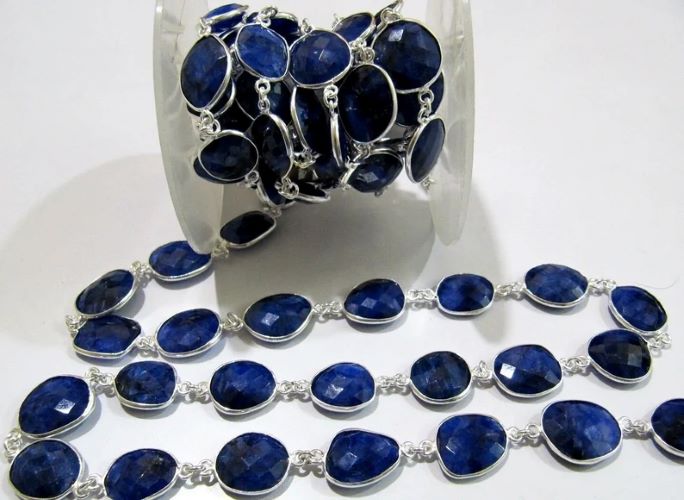 1 Foot- Blue Sapphire Briolette Connector Chain Size 12x15mm