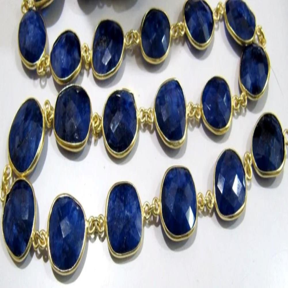 1 Foot- Blue Sapphire Briolette Connector Chain Size 12x15mm