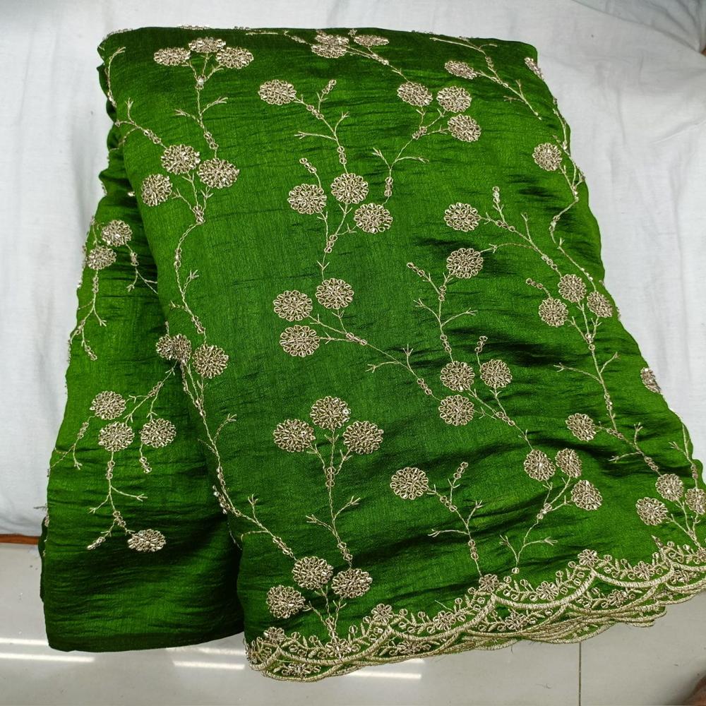 Vichitra silk bids Embroidery fabric 