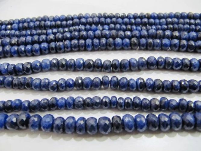 Natural Blue Sapphire Corundum Rondelle Faceted Beads 6mm Untreated Genuine Sapphire Sold per strand 13 inches