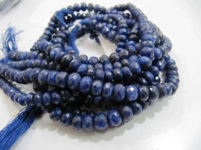 Natural Blue Sapphire Corundum Rondelle Faceted Beads 6mm Untreated Genuine Sapphire Sold per strand 13 inches