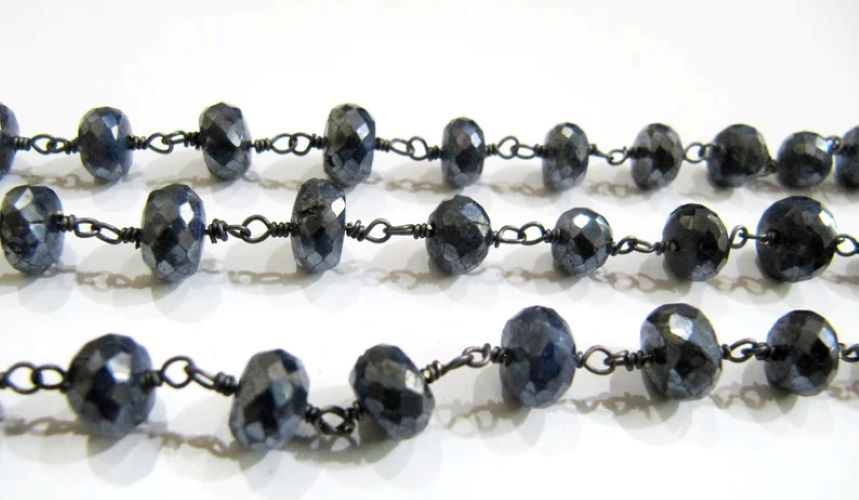 Natural Blue Sapphire Silverite Rondelle Faceted 7-8 mm Size Beaded Rosary Chain