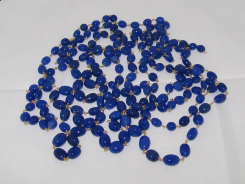 Blue Sapphire Quartz Plain Smooth Oval Dyed Beaded Wire Wrapped Rosary Chain