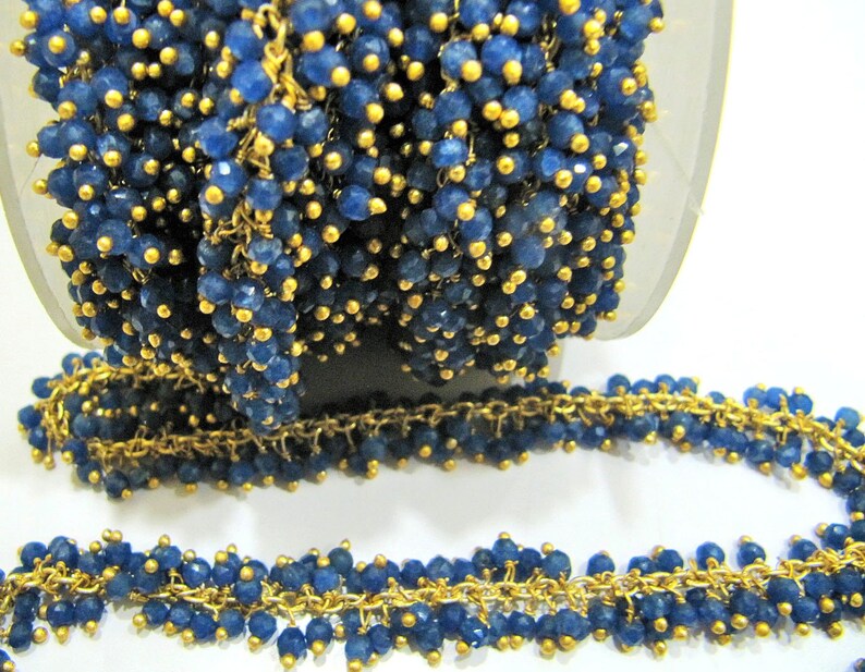 Blue Sapphire Rondelle Faceted Cluster Grape Rosary Chain Size 3mm