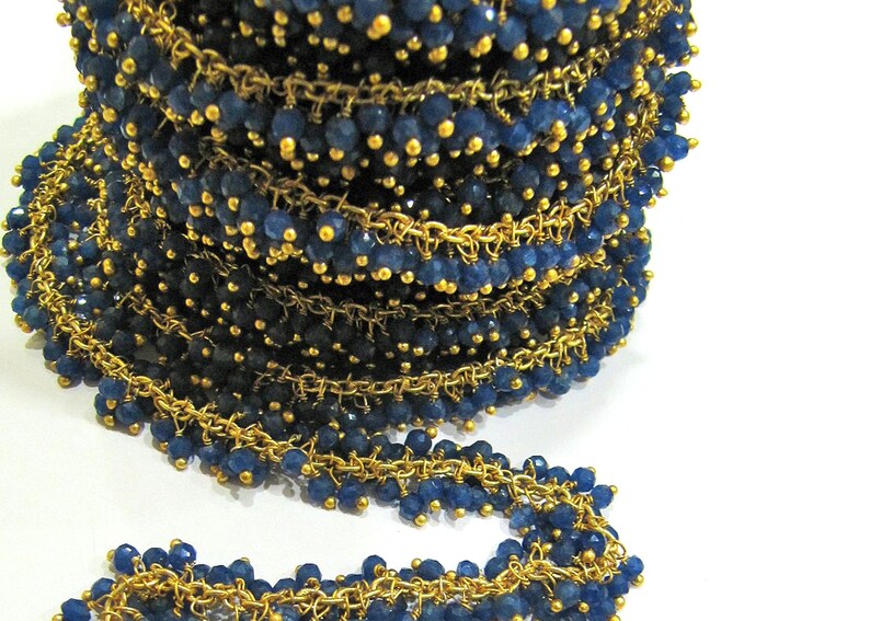 Blue Sapphire Rondelle Faceted Cluster Grape Rosary Chain Size 3mm