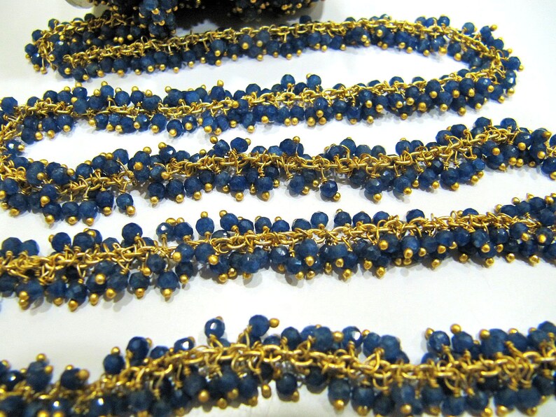 Blue Sapphire Rondelle Faceted Cluster Grape Rosary Chain Size 3mm