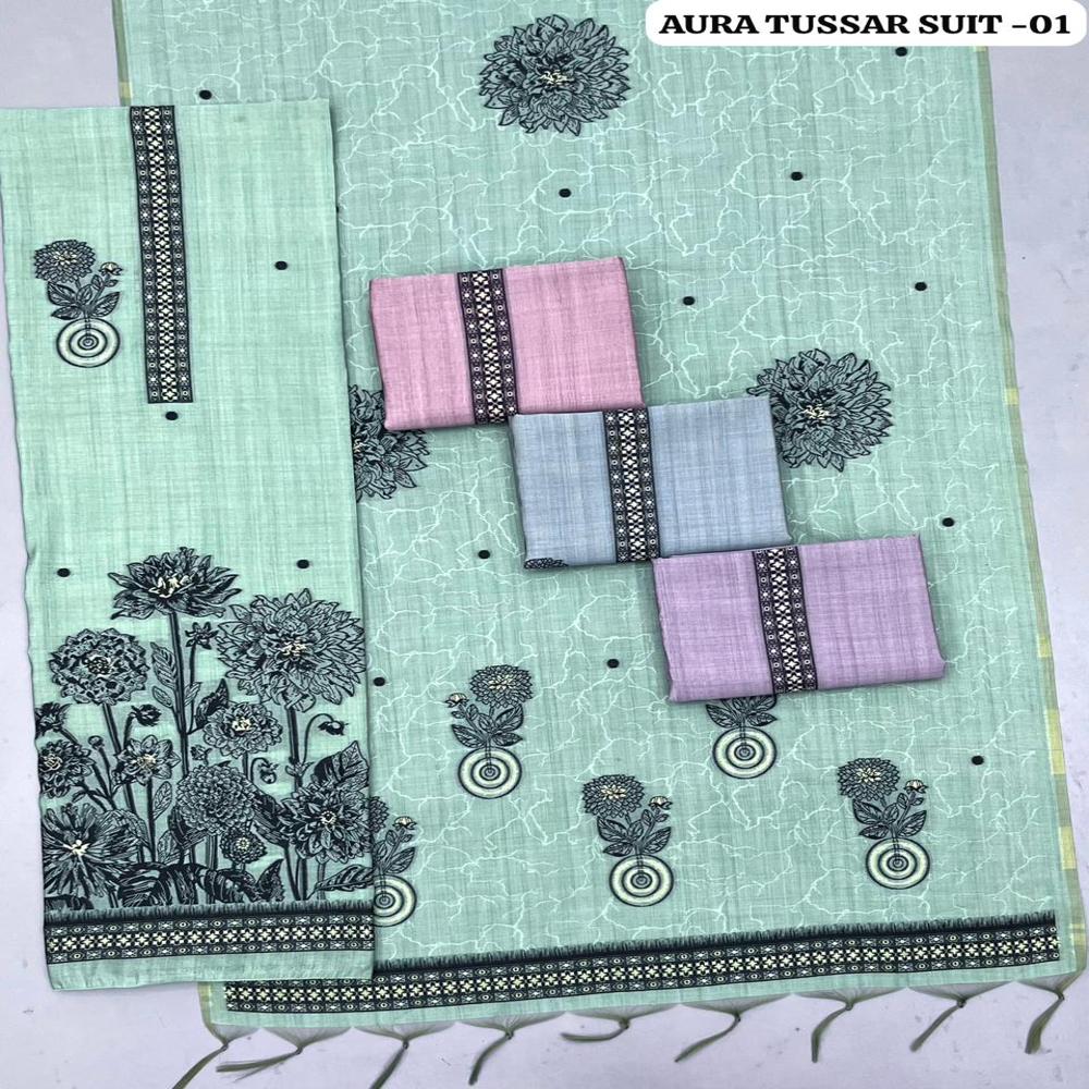 Premium Tussar Silk Weaving 3 Piece Unstitched Suit  Machine Loom Smart Casual Collection