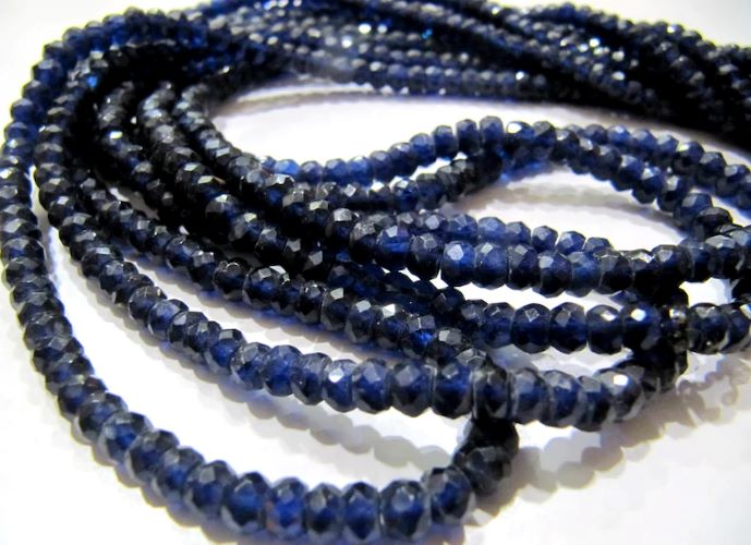 Blue Sapphire Rondelle Micro Faceted 4-5mm Imitation Lab Created Sapphire Beads Strand 15 inches