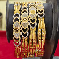 4 Gold Bangles - 22k Yellow Gold Alloy, 2.4 Inch, Slip-on | High Gloss Finish, Non-tarnish, Handmade Polished