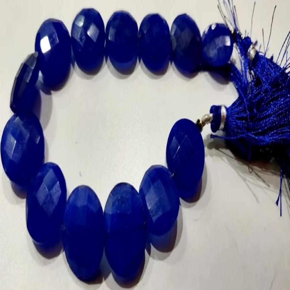Blue Sapphire Round Coin Shape Briolette Faceted Straight Drilled Beads 15mm Sold per Strand 8 inches
