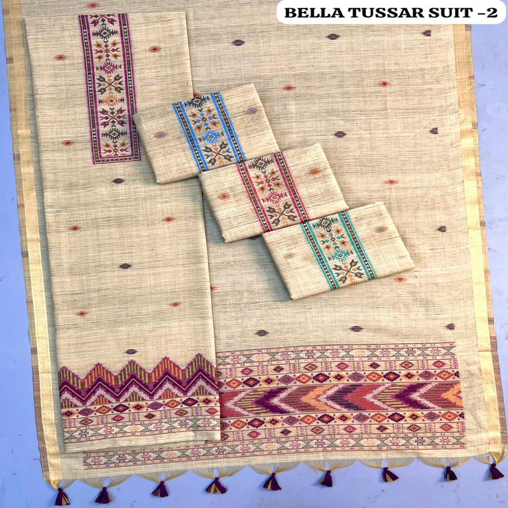 Premium Bella Tussar Silk Weaving 3 Piece Unstitched Suit  Ethnic Smart casual Collection