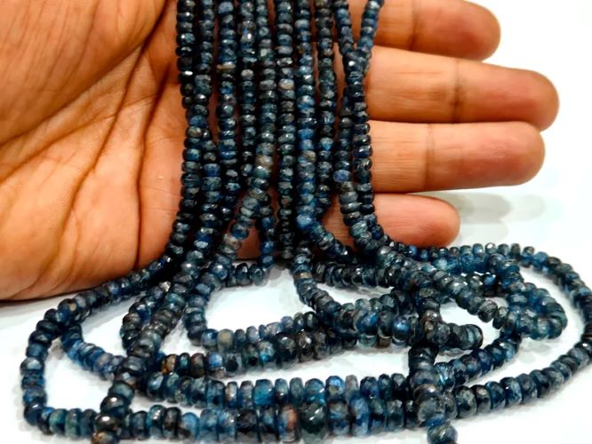 Natural Untreated Burma Sapphire Rondelle faceted 4 to 6 mm graduated beads sold per strand 8 inches