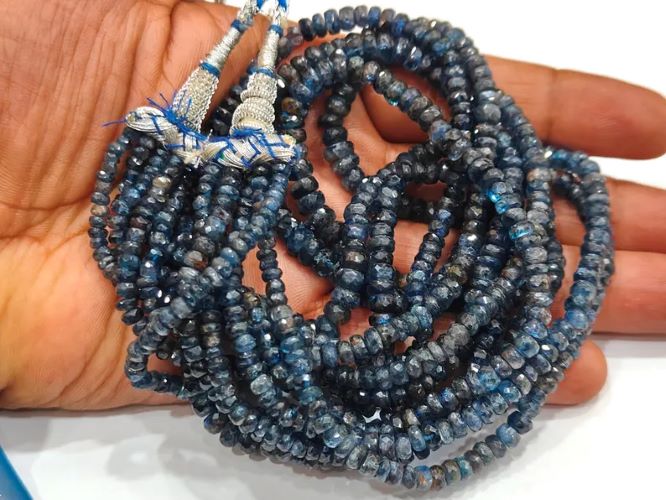 Natural Untreated Burma Sapphire Rondelle faceted 4 to 6 mm graduated beads sold per strand 8 inches