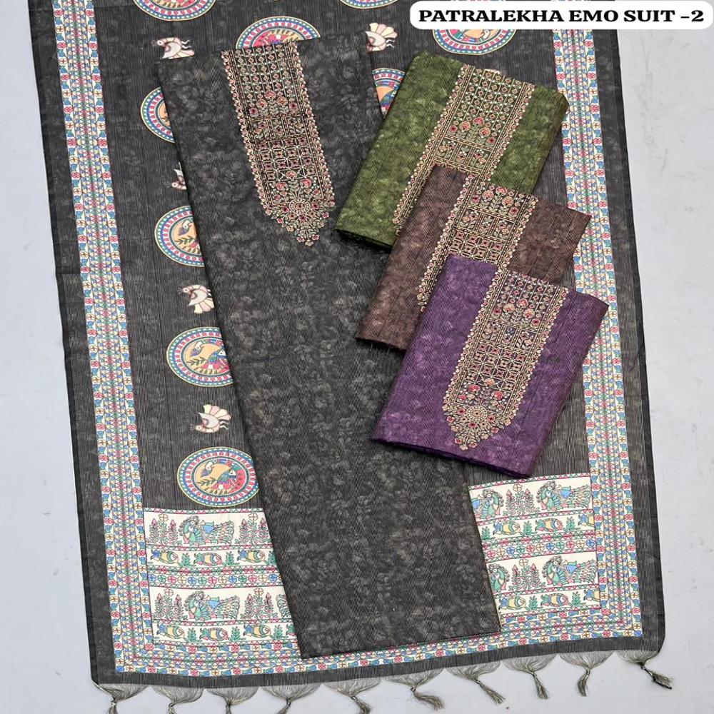 Premium Tussar Silk Embroidery 3 Piece Unstitched Suit  Machine Loom SMART CASUAL  Ethnic Collection