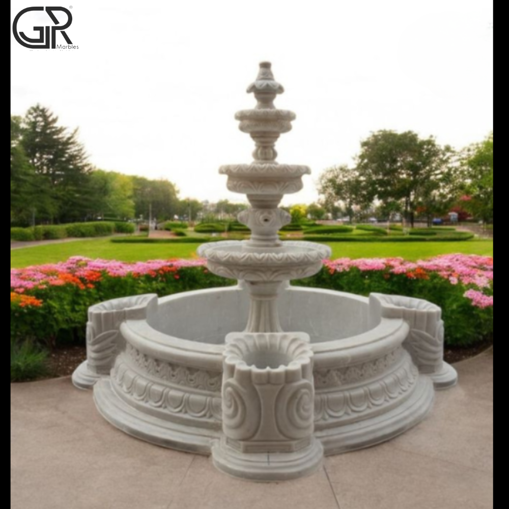 Marble white 3 tier water fountain