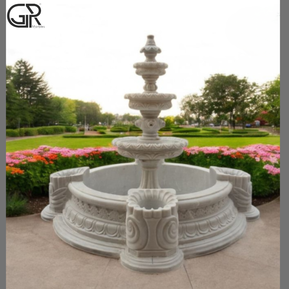 Marble white 3 tier water fountain