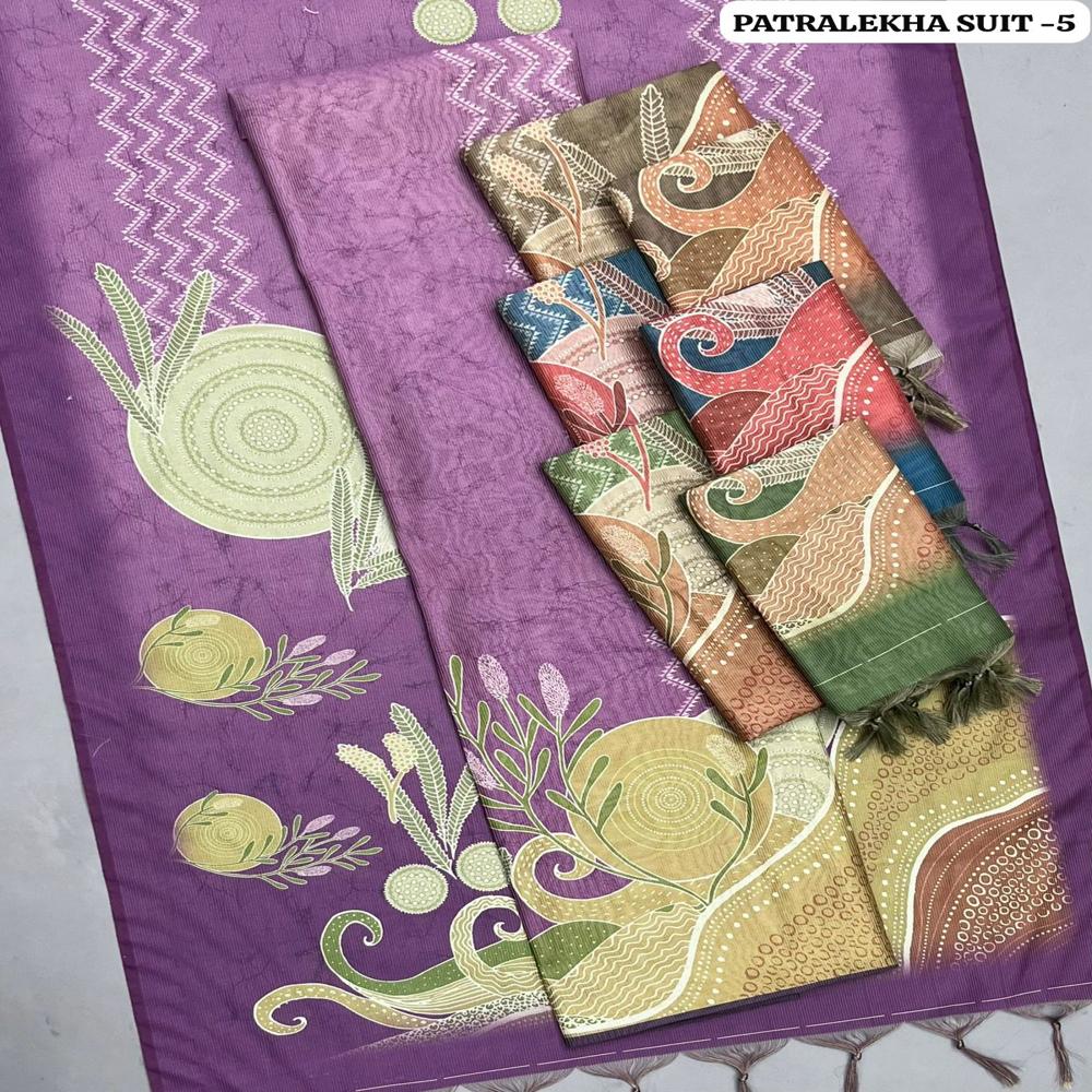 Premium Tussar Silk Digital Print 3 Piece Unstitched Suit Set for Women